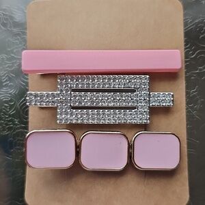 New Chic Pink and Silver 3 Pc Boutique Hair Clip Set
